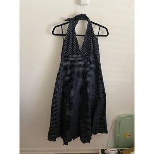 Gap Navy Blue White Polka‎ Dot Halter Ruffle Hem A-Line Dress Womens 14 RN54023